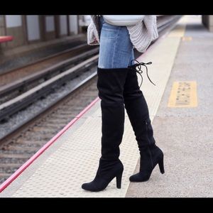 Gorgeous Over The Knee Heel Black Faux Suede Boots